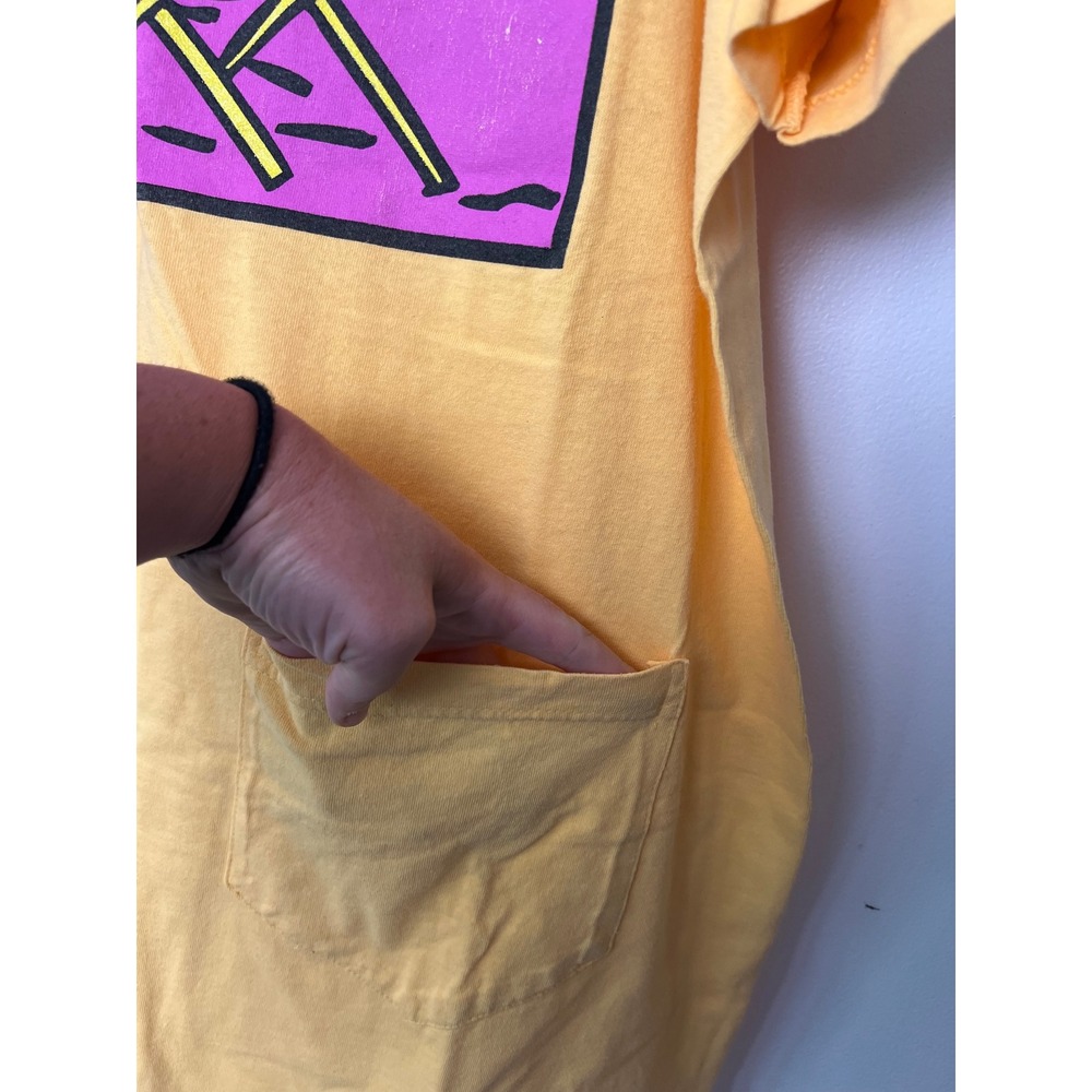 Beach Bound Vintage Yellow Graphic T-Shirt Dress Beach Chairs Pocket USA 1X - Picture 2 of 7